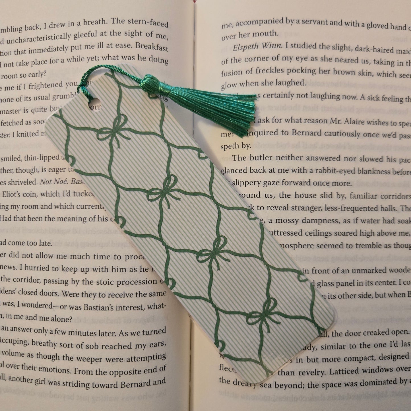 Green Bow Bookmark with Tassel