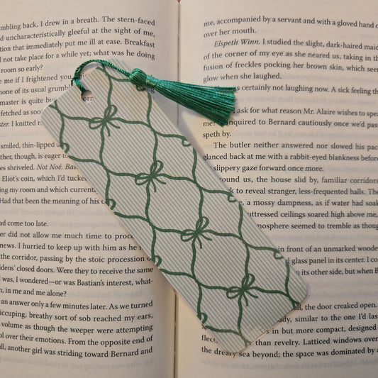 Green Bow Bookmark with Tassel